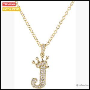 Copper Crystal Letter Pendant Necklace with Extension Chain